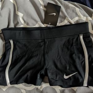 NWT Nike black fitted tight dri fit running biking shorts white stripe XS